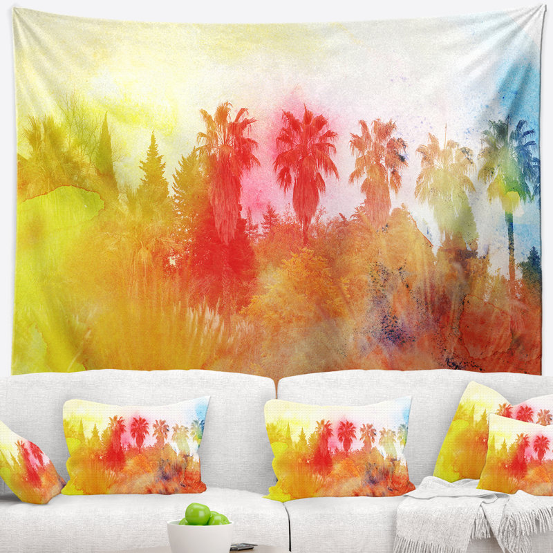 Tapisserie abstraite paysage tropical, H 50 po x l 60 po