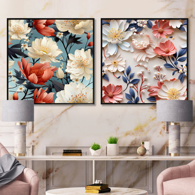 Glaude - Ensemble de 2 collages floraux carrés