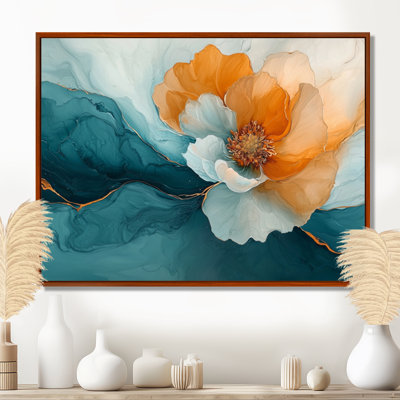 Abstrait, Renoncule doré et lueur turquoise III - Renoncule, art mural