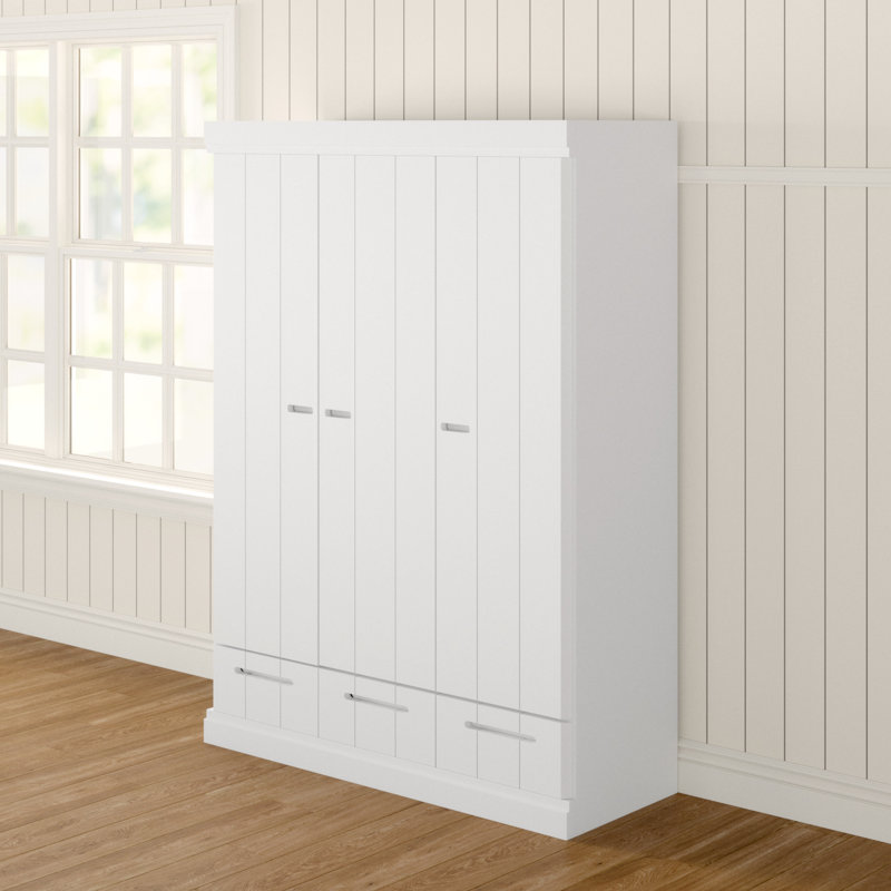 Cedric 3 Door Wood Wardrobe, White
