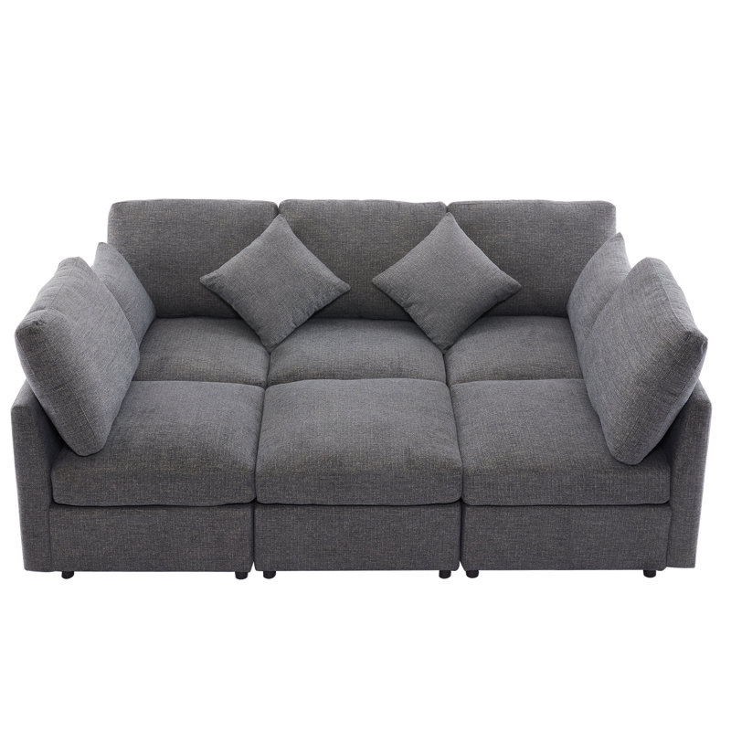 Virelle 6 - Piece Upholstered Sectional Sofa Bed, Gray Chenille