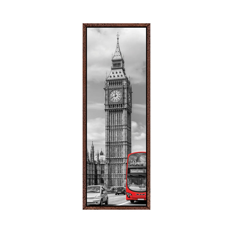 Elizabeth Tower | Vertical Panorama by Melanie Viola - Panoramic Print on Canvas, Classic Brown Wood Framed
