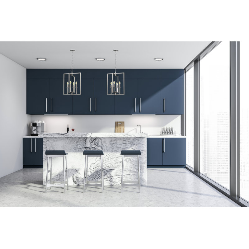 Lustre géométrique à 4 lumières de style bougie Pellegrino, Acier satiné
