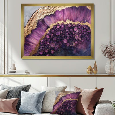 Purple Crystals And Wooden Energy I - Crystals Framed Canvas Print Wall Art