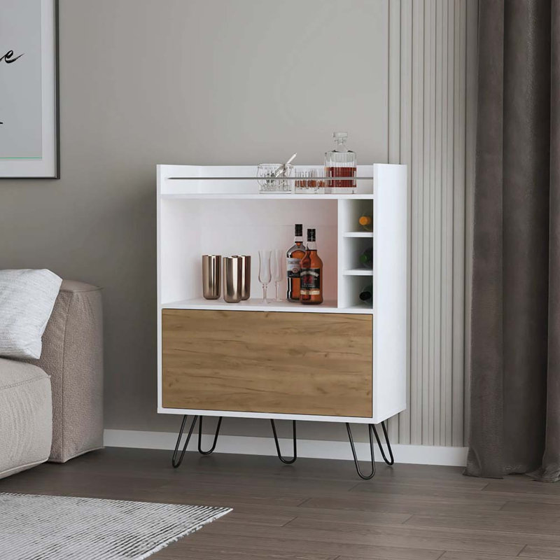 Bar à vin avec porte rabattable et rangement pour bouteilles de vin