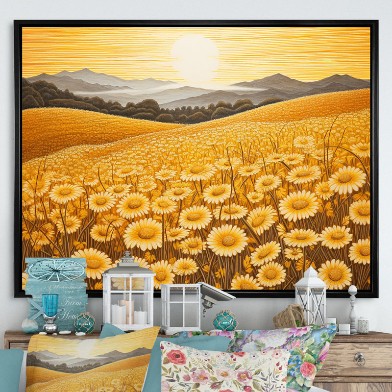 «Vibrate Bliss Flower Meadows», reproduction d'art sur toile, Cadre flottant noir, H 34 po x l 44 po x P 1,5 po