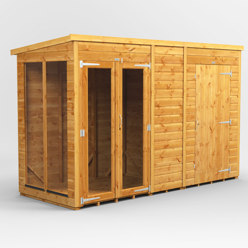 Powersheds 10 x 4ft Timber Tongue & Groove Pent Summerhouse Combi (includes 4ft Side Store)