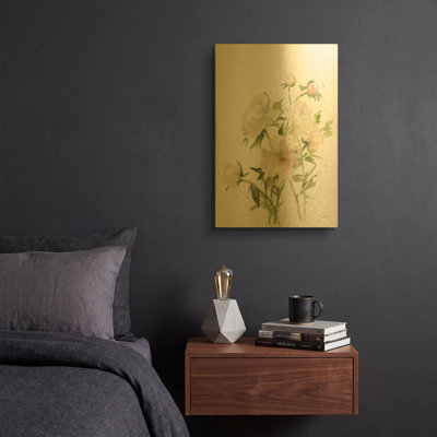 «Peony II» par Katrina Pete, art mural en métal doré, 12 po x 16 po
