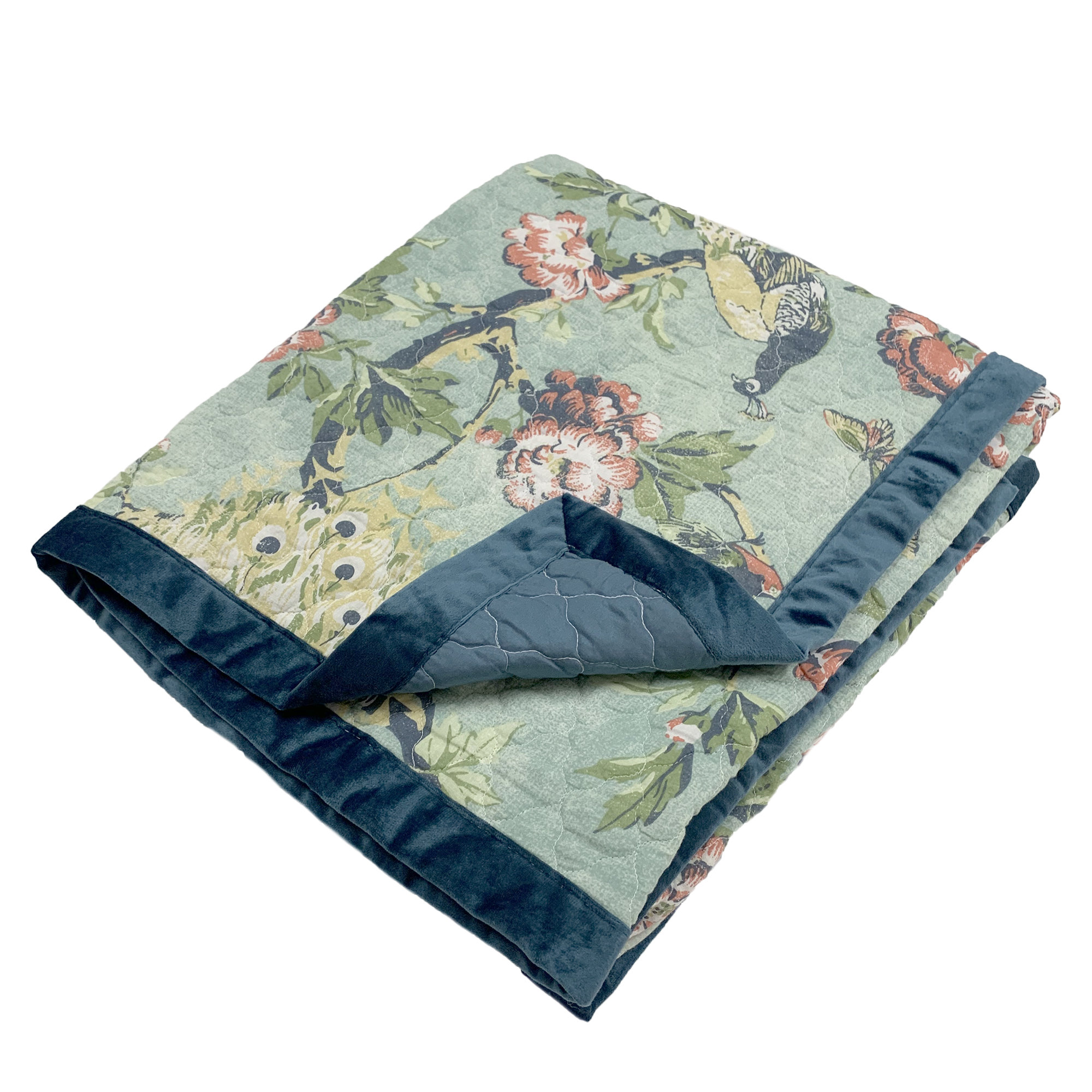 Greenland Home Fashions Pavona Peacock Velvet Binding Quilted Throw ...