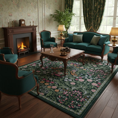 8'X10' Washable Non-Slip Area Rug - Vintage Distressed Medallion Floral, Light Pink Colorful | Living/Bedroom/Dining Room