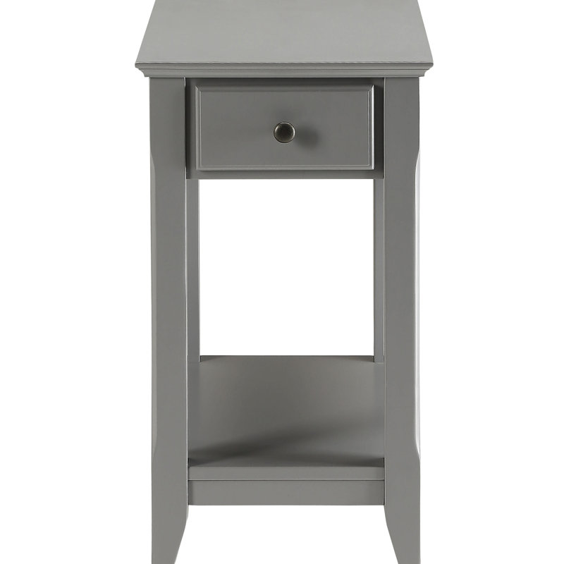 Grey Rectangular Table With Open Storage On Bottom Shelf & Legs Legged At