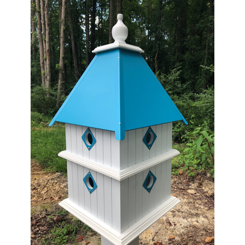 Kalene 27'' H x 12.5'' W x 12.5'' D Post UV Resistant Birdhouse, Lagoon Blue