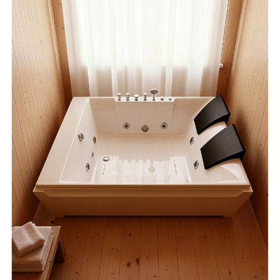 Baignoire spa à jets pour 2 personnes, 73 po x 48 po, hydromassage, bonde gauche, acrylique, 8 jets d'eau, imperméable, douche à main escamotable, blanc brillant, baignoire rectangulaire pour personnes, forme réglable