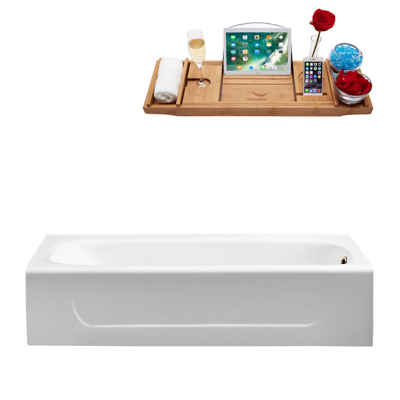 Baignoire de trempage en alcôve 60 "avec plateau en bambou 60" Streamline, Blanc lustré