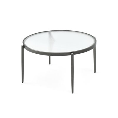 High-Quality Addlie Modern Golden/Charcoal Ribbed Glass Low Profile Round Coffee Table