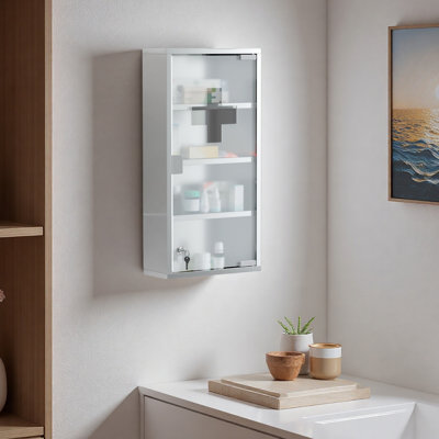 Armoire à pharmacie verrouillable 12 po x 24 po, 4 niveaux, en acier inoxydable, pour salle de bain avec tablettes