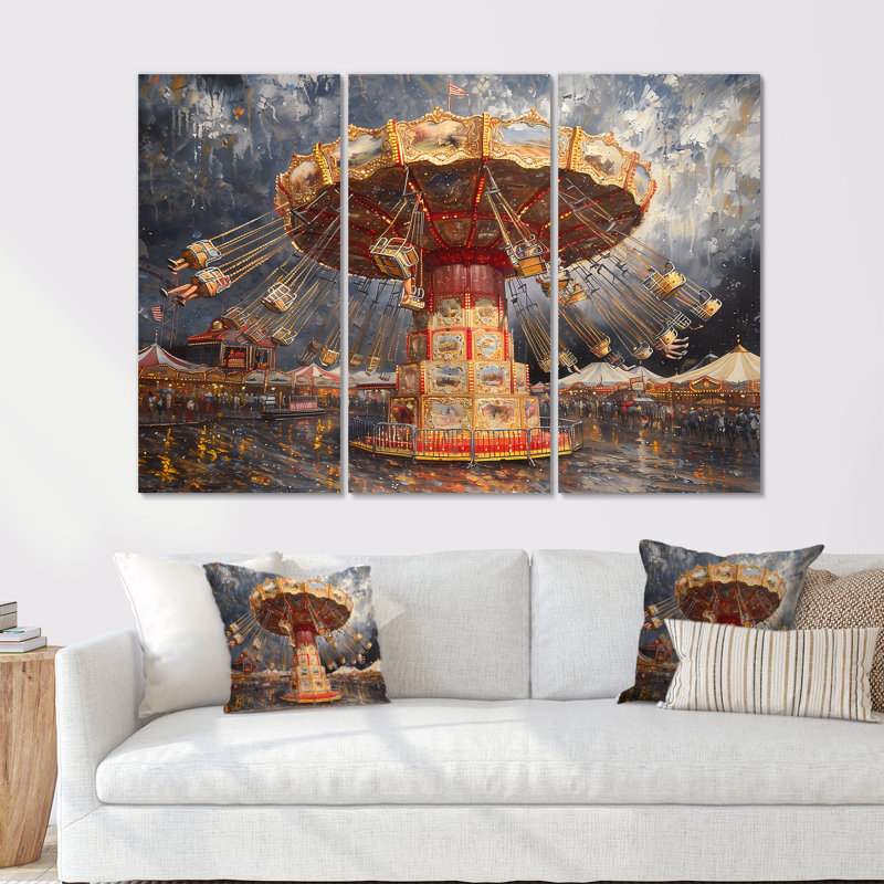 Carousel Amusement Parks Adventure III - Ensemble de décoration murale parcs d'attractions, H 28 po x l 36 po, Toile tendue