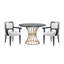 Ensemble de salle à manger rond rustique-moderne 3 pièces de 42 pouces avec table en placage de chêne foncé et 2 chaises rembourrées, base piédestal peu encombrante, détails de finition dorée