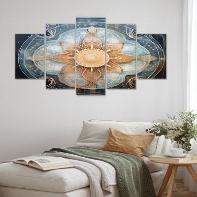 «Mystical Blue Flower - Boho Mandala», ensemble d'art mural 5 pièces