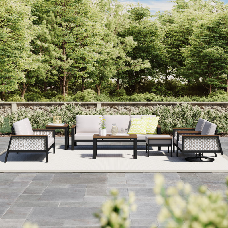 Townsend 7-Person Acrylic Sofa Seating Group with Cushions , Canvas White/Voyage Dune Fabric