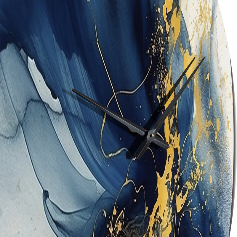 Horloge murale bleu foncé et or Strokes IV - Fractals, Très grand