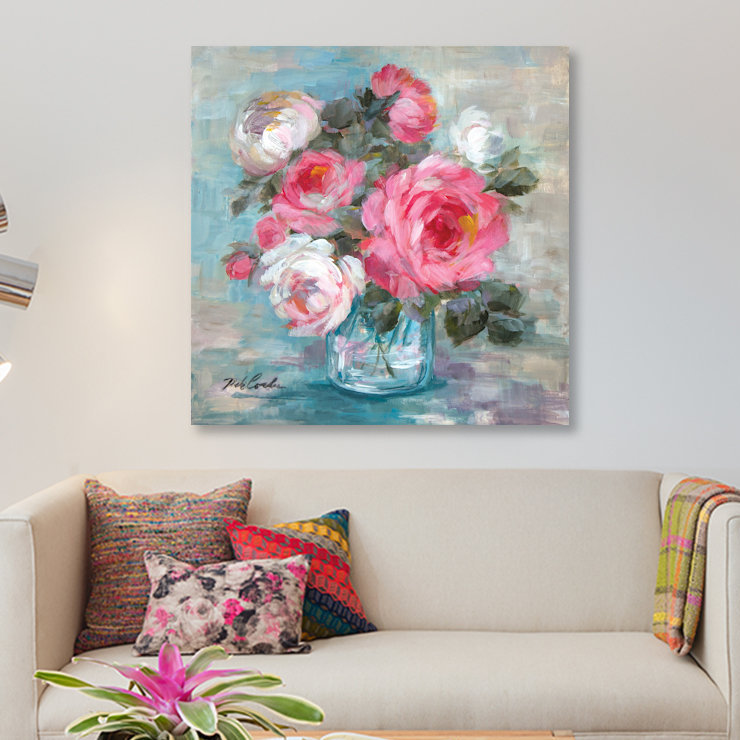 « summer roses ii », impression sur toile, H 12 po x l 12 po x P 1,5 po, Toile tendue, Pas de tapis