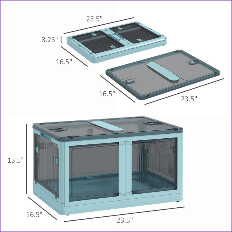 Storage Bins | Stackable Collapsible with Lids &amp; Wheels | Blue Plastic, Blue