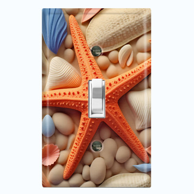Ocean Orange Sea Shell Star Fish Nature Themed 1 - Gang Toggle Light Switch Standard Wall Plate