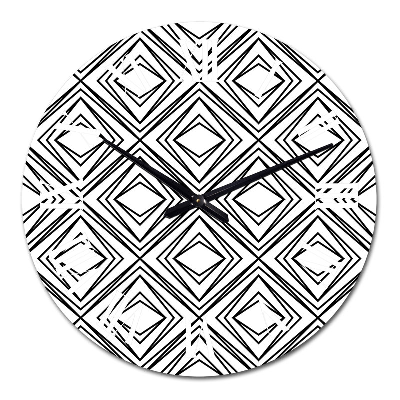 Diamant losange noir et blanc géométrique - horloge murale à motifs, Grand