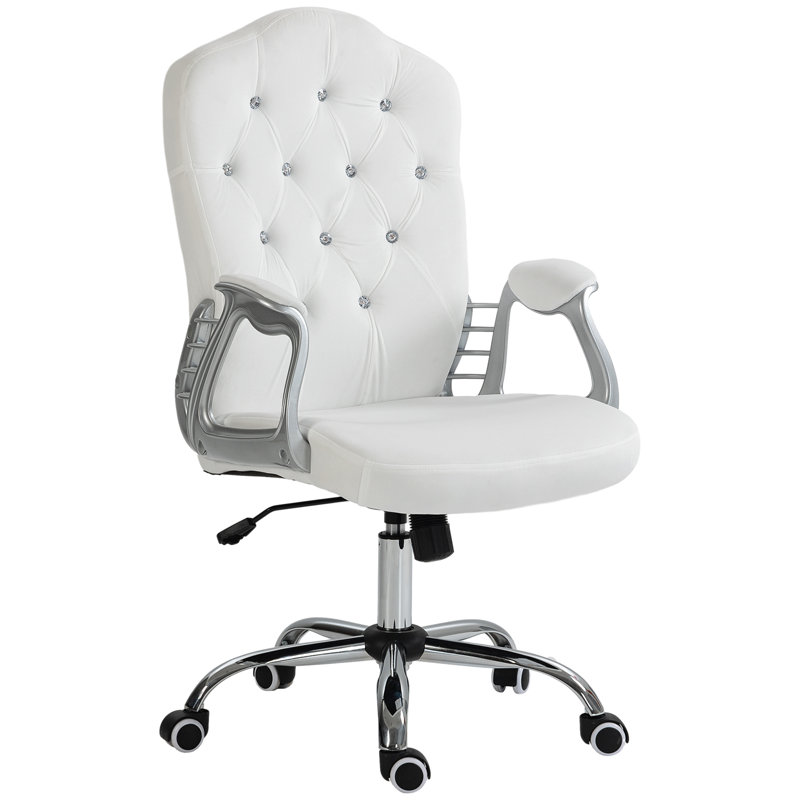 Kimar Chair with Padded Armrests, White, Polyester Blend