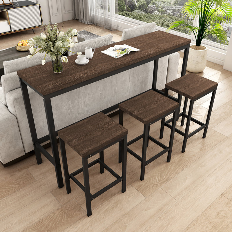 Modern Design Kitchen Dining Table,Pub Table,Long Dining Table Set With 3 Stools,Easy Assembly,Dark Brown