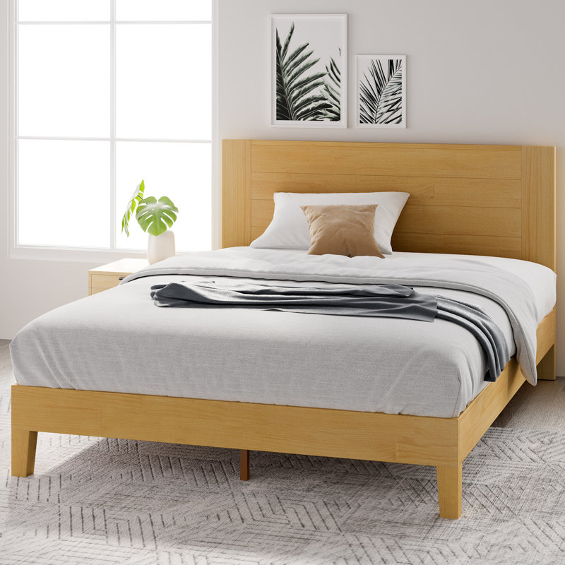 Kira Solid Wood Platform Bed Frame, Queen, Light Natural Wood
