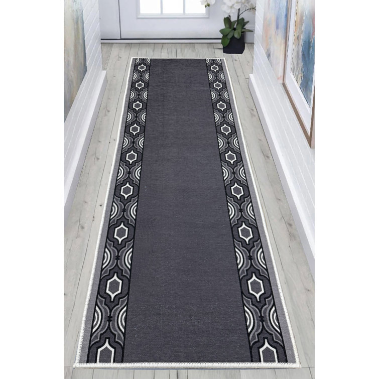 Custom Size Anti Slip Moroccan Trellis Grey Runner Rugs by Feet