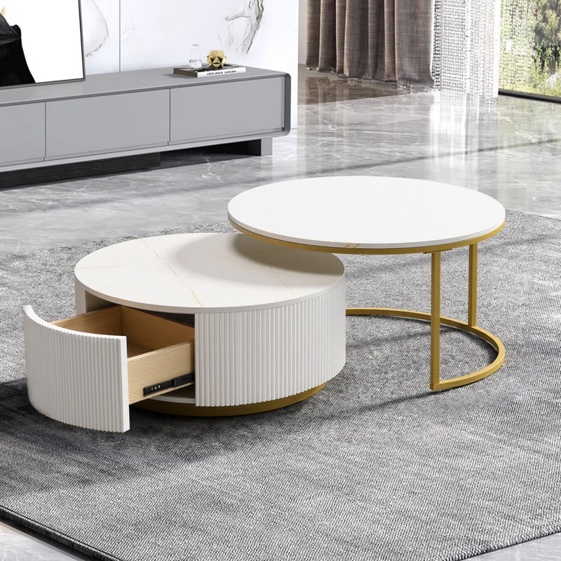 Table basse gigogne moderne avec tiroir 27,6 po Modern, Blanc