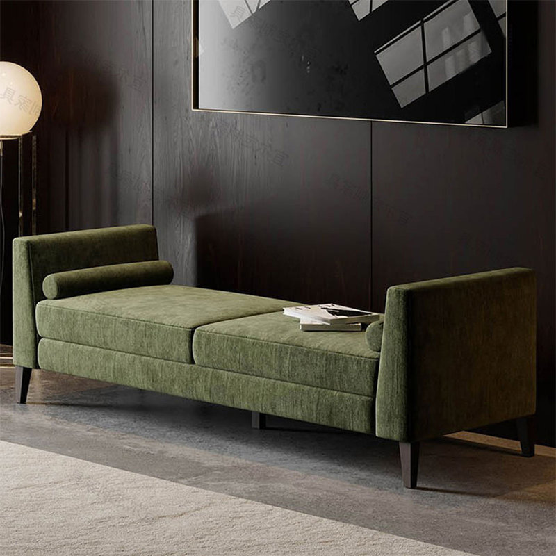 Banc rembourré vert, H 25,59 po x l 66,93 po x P 21,65 po