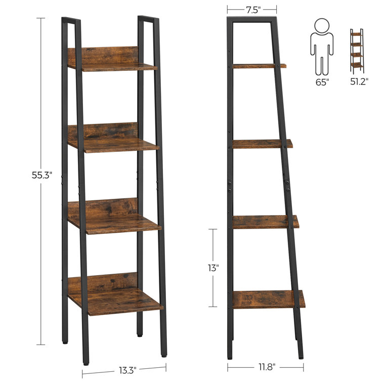 ANBAZAR 37.2 in. H 3-Tier Ladder Shelf Bookcase, Standing Shelf Storage Organizer with Wood and Metal Shelf for Home and Office, Brown