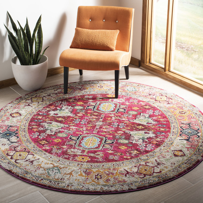Tapis fuchsia / gris clair Hertzler, Rond 6 pi 7 po