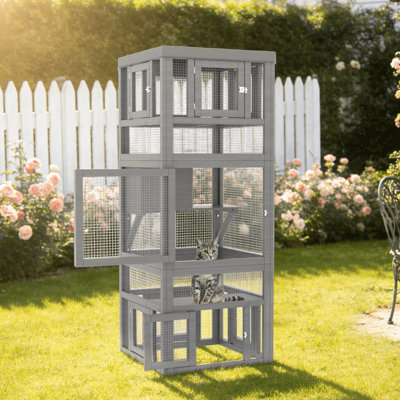 3-tier Outdoor Catio With Removable Doors, Diy Wooden Cat Cage
