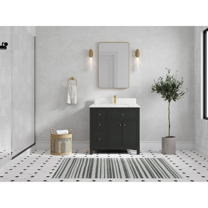 Sonoma 36 In. W X 22 In. D Centre Sink Bathroom Vanity In Blacktop With Cove Edge Quartz, Calacatta Laza