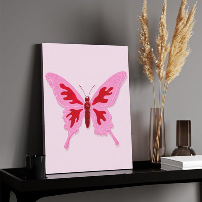 Pink & Red Butterfly, Built-In Wooden Frame Wall Art, 20L X 16W