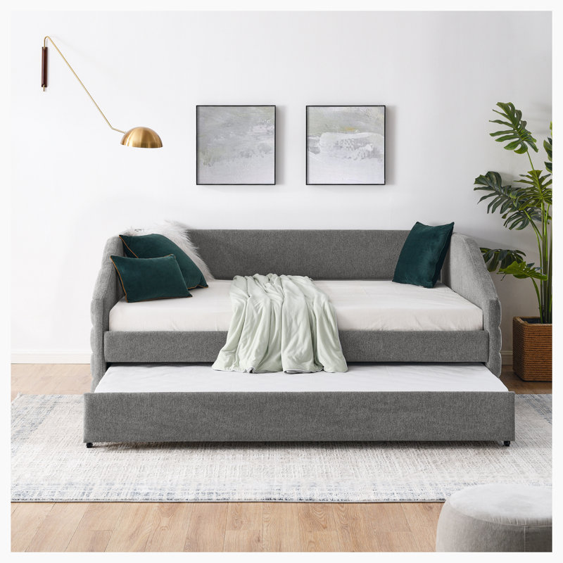 Armie Upholstered Daybed,with Two Drawers Trundle Upholstered Tufted Sofa Bed,Guest Bed, Beige, Full / Double