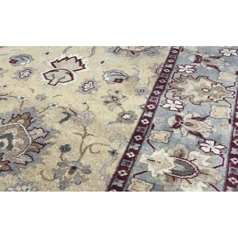 Hand-Knotted High-Quality Gold and Light Green Runner
