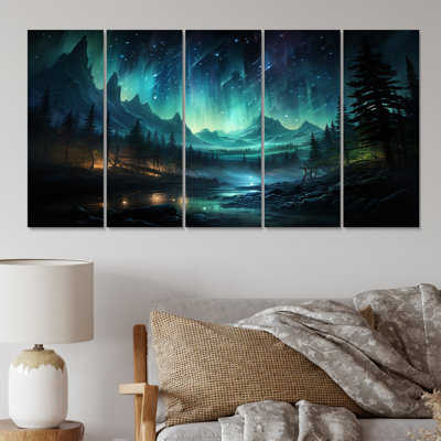 Northern Lights Starry Night II sur toile, reproduction de 5 pièces