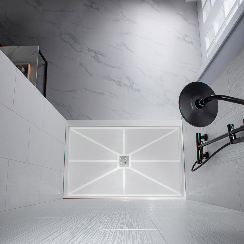 Solid Surface Shower & Tub Wall Panel, Surround, Quick Install, Cuttable, 0.138" thick, 96'' H x 60'' W x 36'' D, Matte White