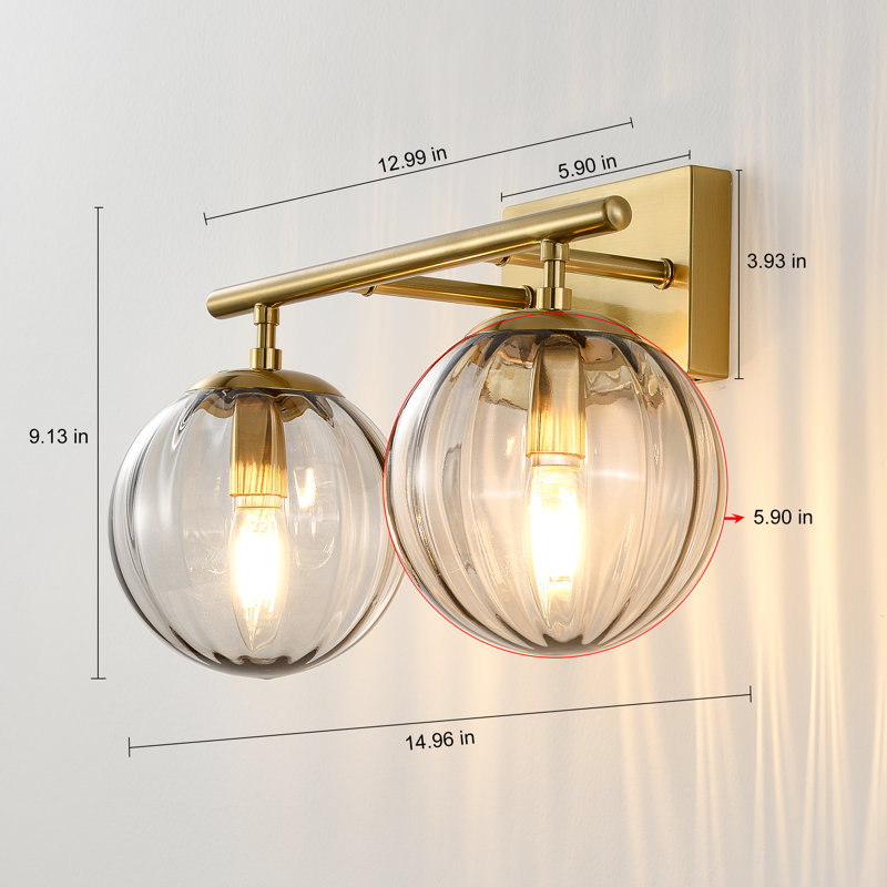 Dimmable Ribbed Glass Bathroom Vanity Wall Light, 2 Lights