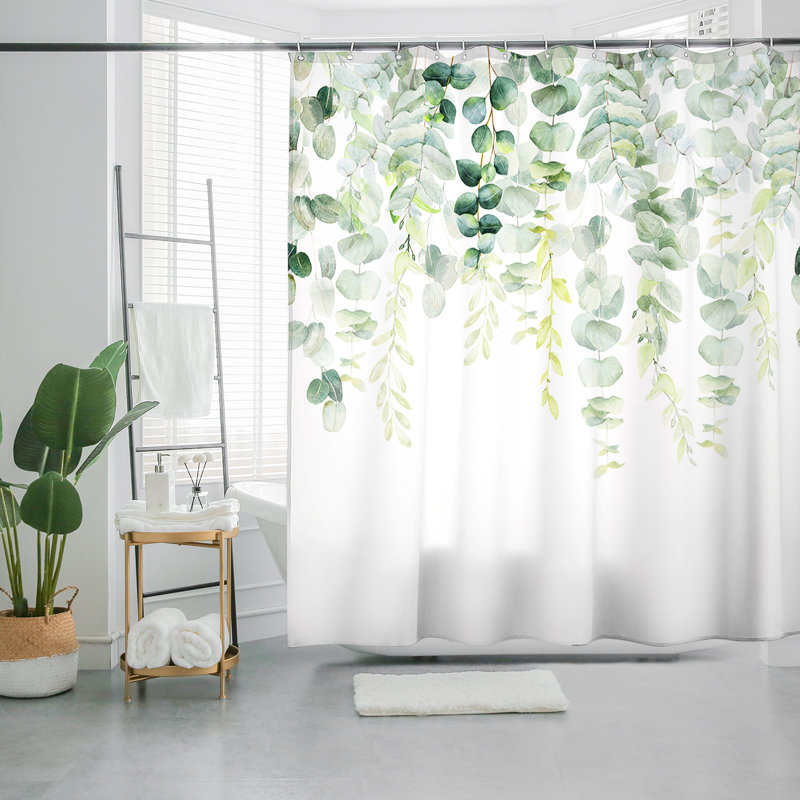 Floral Shower Curtain with Hooks Included, Light Green