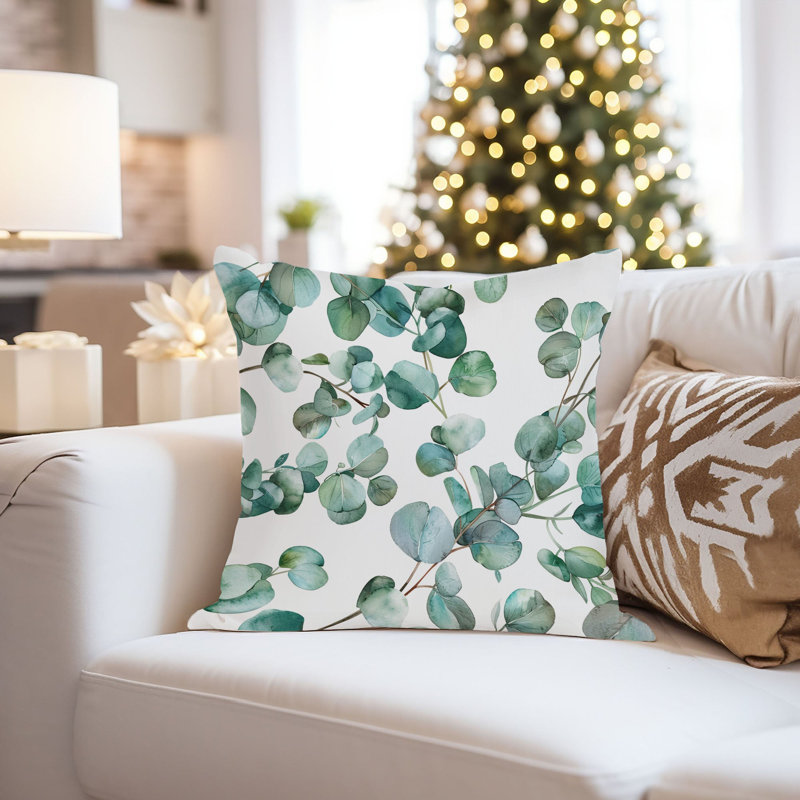 Botanical Eucalyptus Leaves Pattern III Pillow Cover, 16"H x 16"W