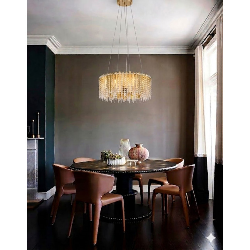 Lustre rond en cristal 12 lumières Transitional, H 10 po x l 24 po x P 24 po, 12