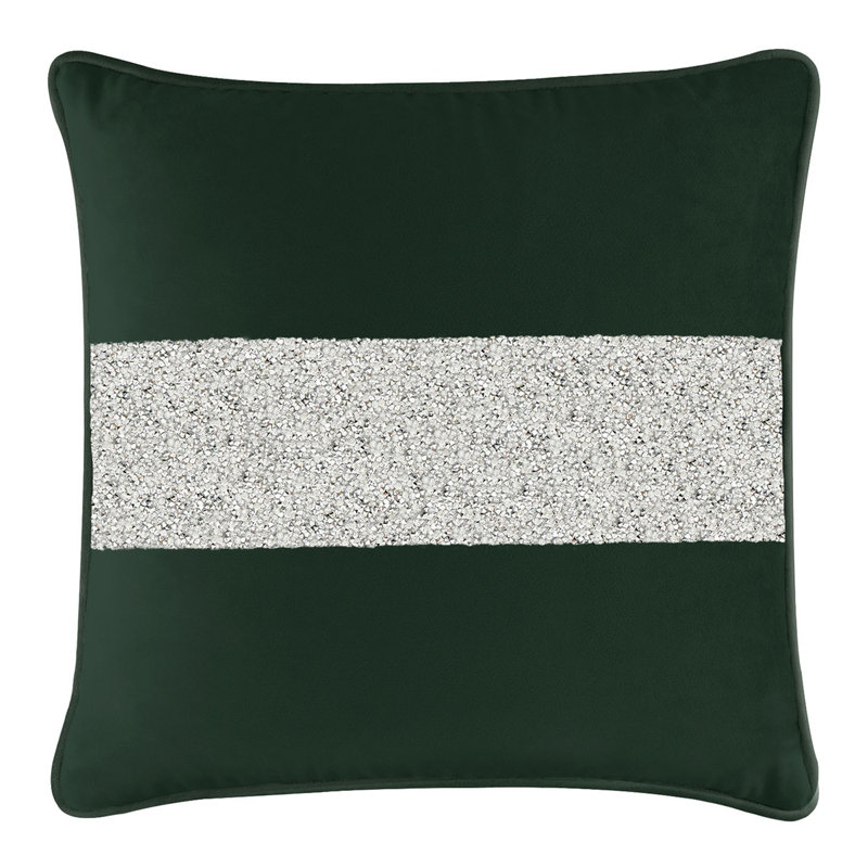 Coussin Sparkles Home Velours | Insertion de plumes, Velours émeraude / argent, Carré 20 po