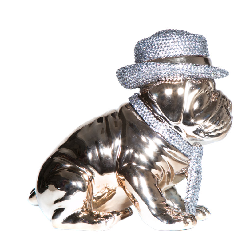 Bouledogue Wolken bronze avec chapeau et cravate en strass - 10 po de hauteur